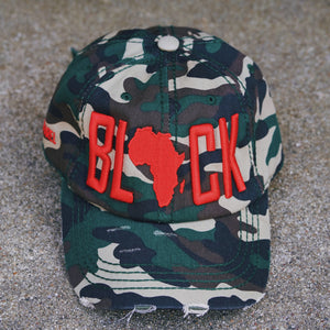 BLACK CAMO DAD HAT (RED)