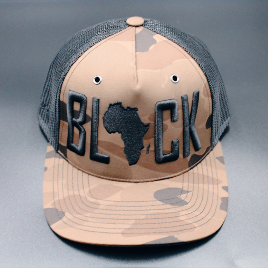 BLACK TRUCKER HAT (BROWN)