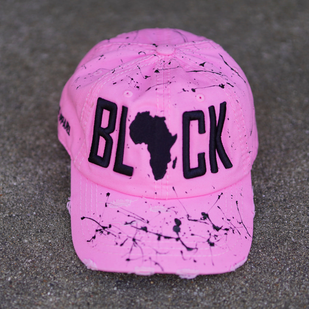 BLACK PAINT SPLATTERED DAD HAT (PINK)