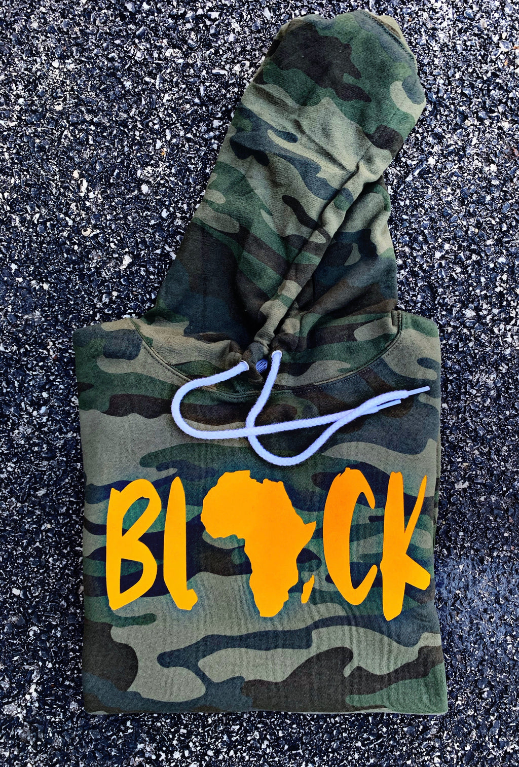 BLACK CAMO HOODIE WITH GOLD SUEDE LOGO