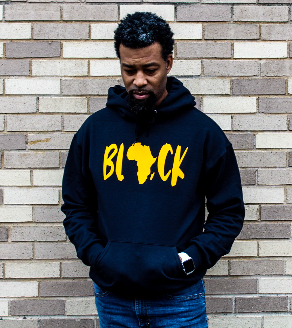 BLACK HOODIE WITH SUEDE GOLD LETTERING